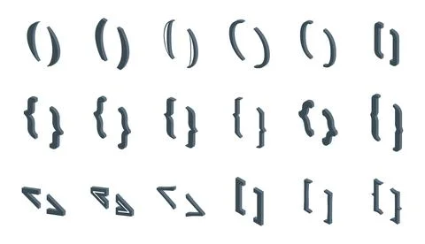 Bracket parenthesis icons set isometric vector. Open close curly Illustrazione stock