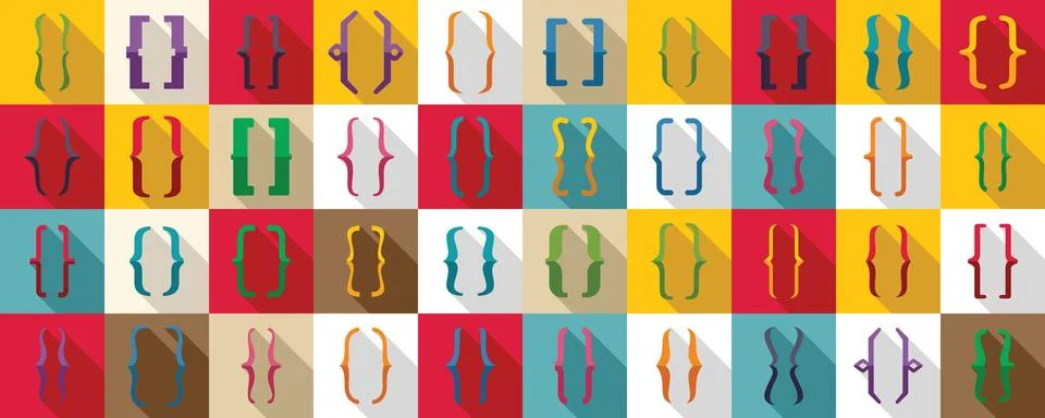 Bracket parenthesis icons set. Set of colorful curly brackets icons in a grid 스톡 일러스트