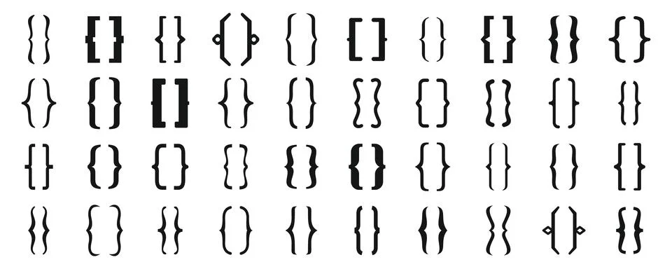 Bracket parenthesis icons set. Set of different brackets and parentheses symb 스톡 일러스트
