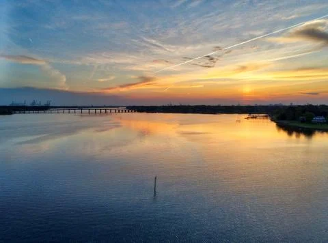 Bracketed and composited high dynamic range aerial photo of a sunrise Stock Photos