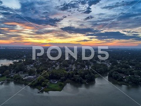 Bracketed and composited high dynamic range aerial photo of a sunrise Stock Photos
