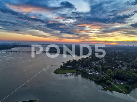 Bracketed and composited high dynamic range aerial photo of a sunrise Stock Photos