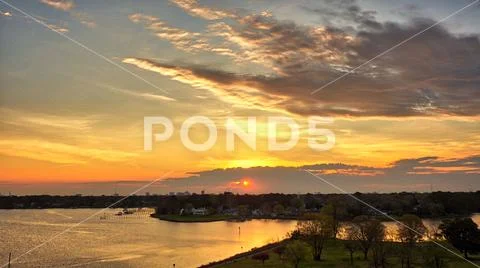 Bracketed and composited high dynamic range aerial photo of a sunrise Stock Photos