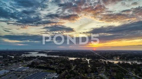 Bracketed and composited high dynamic range aerial photo of a sunrise Stock Photos