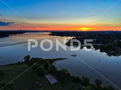 Bracketed high dynamic range aerial photo of a sunrise Stock Photos