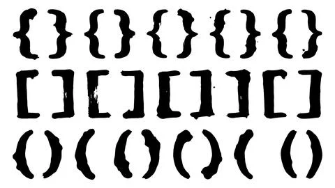 Brackets and parentheses set in black hand drawn marker style for text layout Stock Illustration