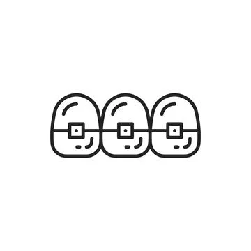 Brackets on teeth isolated dental braces outline Stock Illustration