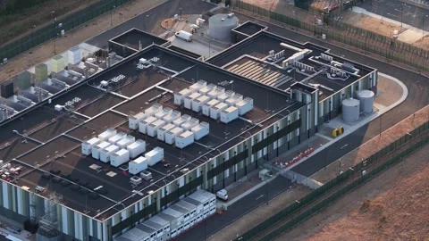 Bracknell data center providing hyperscale cloud computing services Stock Footage 348789848