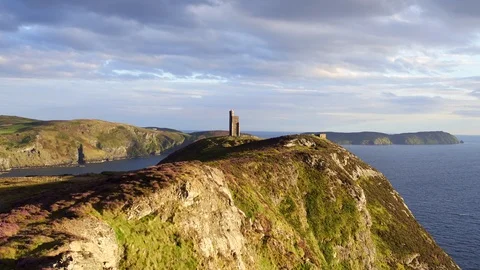 Bradda Head, Isle of Man. Drone, 4K Stock Footage 89638982