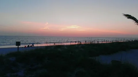 Bradenton Beach Sunset | Panning Up | 4k | Aerial Stock Footage 114296487