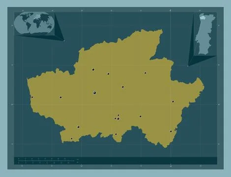 Braga, Portugal. Solid color shape. Locations of major cities of the region 스톡 일러스트