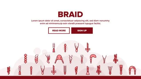 Braid Bread Hairstyles Landing Header Vector Stock Illustration