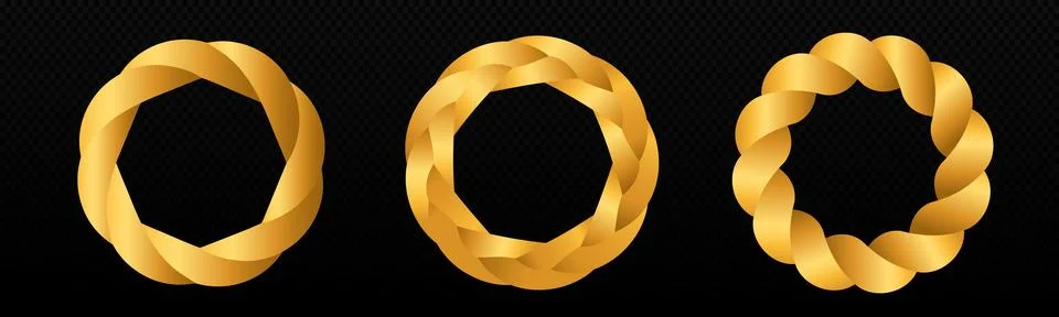 Braid circle golden 3d frame. Round braided ring. Twisted rope Stock Illustration
