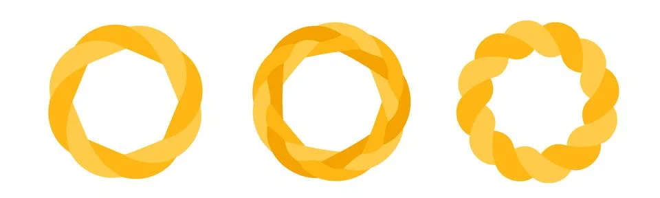 Braid circle golden 3d frame. Round braided ring. Twisted rope Stock Illustration