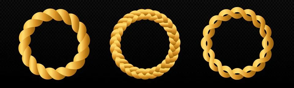 Braid circle golden 3d frame. Round braided ring. Twisted rope Stock Illustration