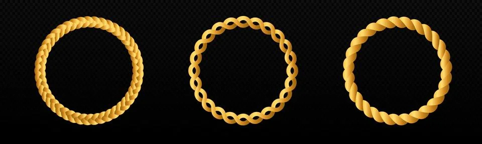 Braid circle golden 3d frame. Round braided ring. Twisted rope イラスト素材