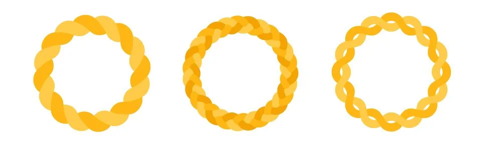 Braid circle golden frame. Round braided ring. Twisted rope Stock Illustration