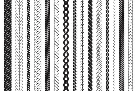 Braid lines brushes. Braided frames, knit texture seamless pattern. Rope or Stock Illustration