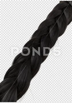 Braided black hair strands, isolated on transparent background PSD Template