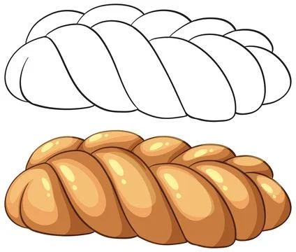 Braided Bread Loaf Vector Illustration in Color and Line Art Stock Illustration