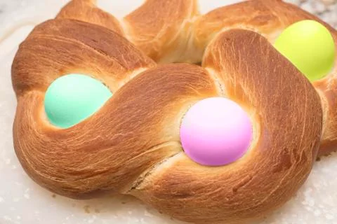 Braided Easter Bread made with Baked Eggs Stock Photos