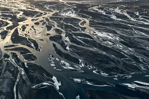 Braided glacier river delta patterns in iceland Stock Photos