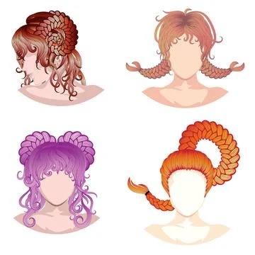 Braided hairstyle set Illustrazione stock