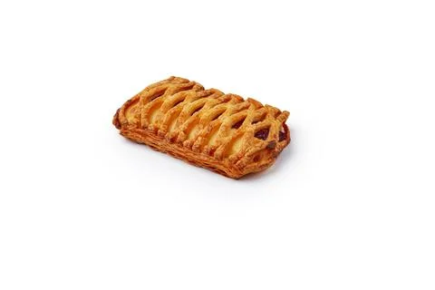 Braided puff pie with fruit jam isolated on white background Stock Photos