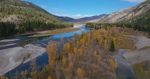 Braided River Channels Across Mountain Valley Wyoming Stock Footage 333416647