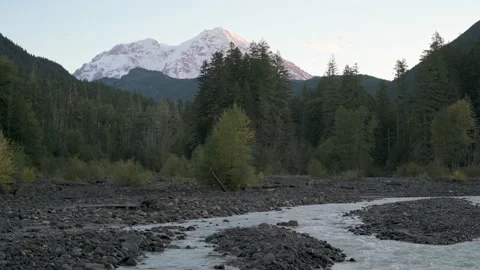 Braided River Channels with Mount Rainier, 4K Stock Footage 164390212