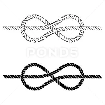 Braided rope is tied in a sea knot, the vector rope knot made of lace is a  Illustration #150355008