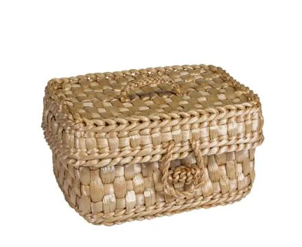 Braided from straw small chest Stock Photos