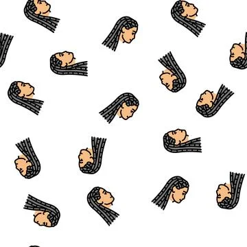 Braids hairstyle vector seamless pattern Stock Illustration