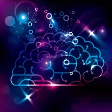 Brain on the abstract technology background.use layer overlay effect. Stock Illustration