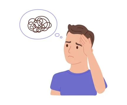 Brain activity affected by worry and disorder of man. Mental stress, tangled Stock Illustration