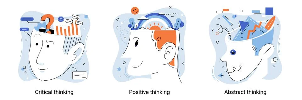 Brain activity set. Critical thinking, positive thinking, abstract thinking イラスト素材