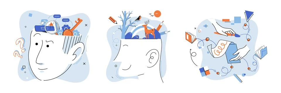 Brain activity set, critical thinking, abstract thought, positive intellection イラスト素材