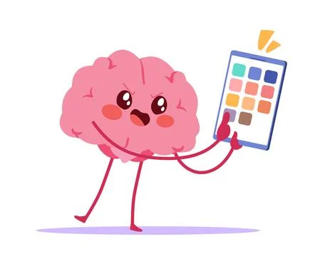 Brain Addicted to Smartphone Dopamine and Tech Overload Concept Stock Illustration