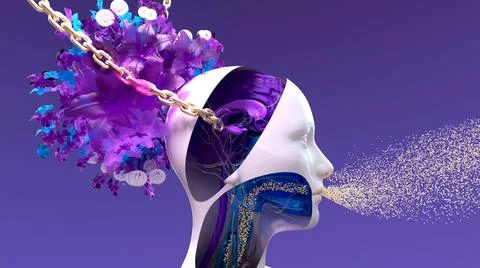 Brain addiction, Synapse and neuron. Transmission of the nerve signal between tw Illustrazione stock