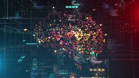Brain AI Machine Learning Neural Network Data Processing Algorithm Development Stock Footage 288906904