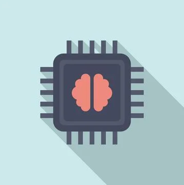 Brain ai processor icon, flat style 스톡 일러스트