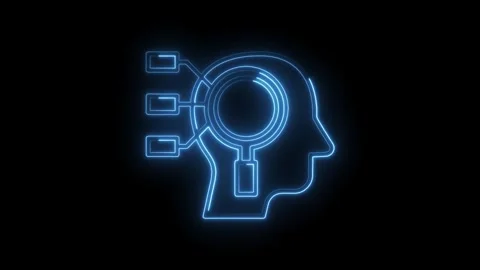 Brain analysis with neon magnifying glass and connected data blocks on blac.. Stock Footage 312320236