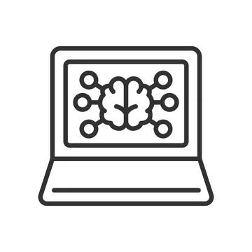Brain analyzer laptop, icon in line design. Brain, analyzer, laptop, technology Illustrazione stock