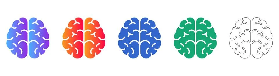 Brain Anatomy Icon Set in Gradient and Line Art Styles Stock Illustration