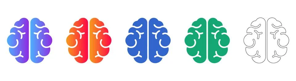 Brain Anatomy Icon Set in Gradient and Line Art Styles Stock Illustration
