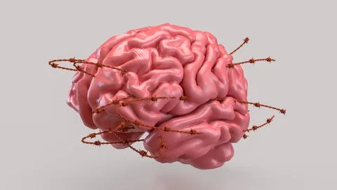 The Brain and barbed wire for sci or medical concept 3d Rendering. Stock Illustration