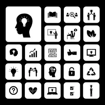 Brain and bulb light creative idea set Stock Illustration