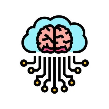 Brain and cloud computing color icon vector illustration Stock Illustration
