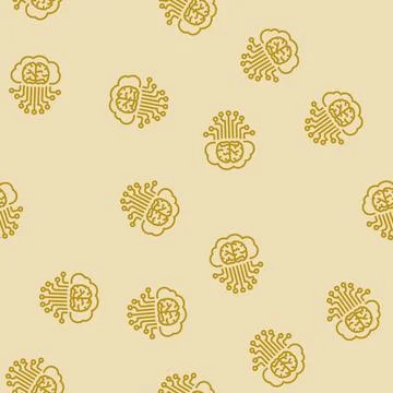 Brain and cloud computing line seamless pattern Illustrazione stock