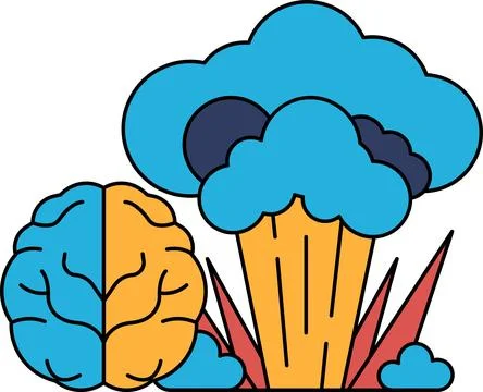 A brain and a cloud of smoke are drawn in black and white Stock Illustration